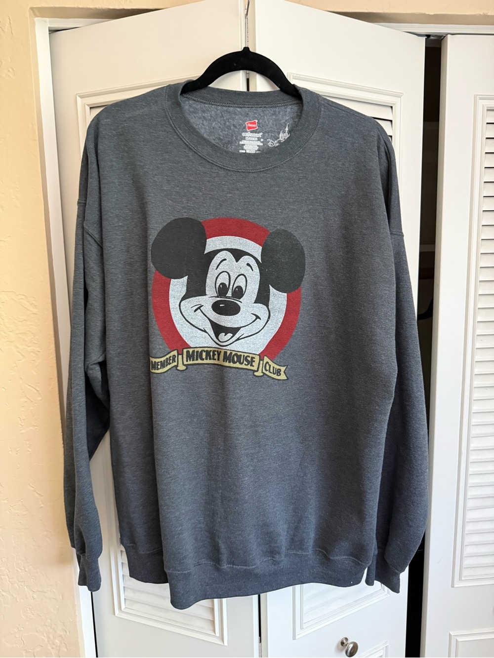 Disney Gray Mickey Mouse Crewneck Sweatshirt with Red Accent